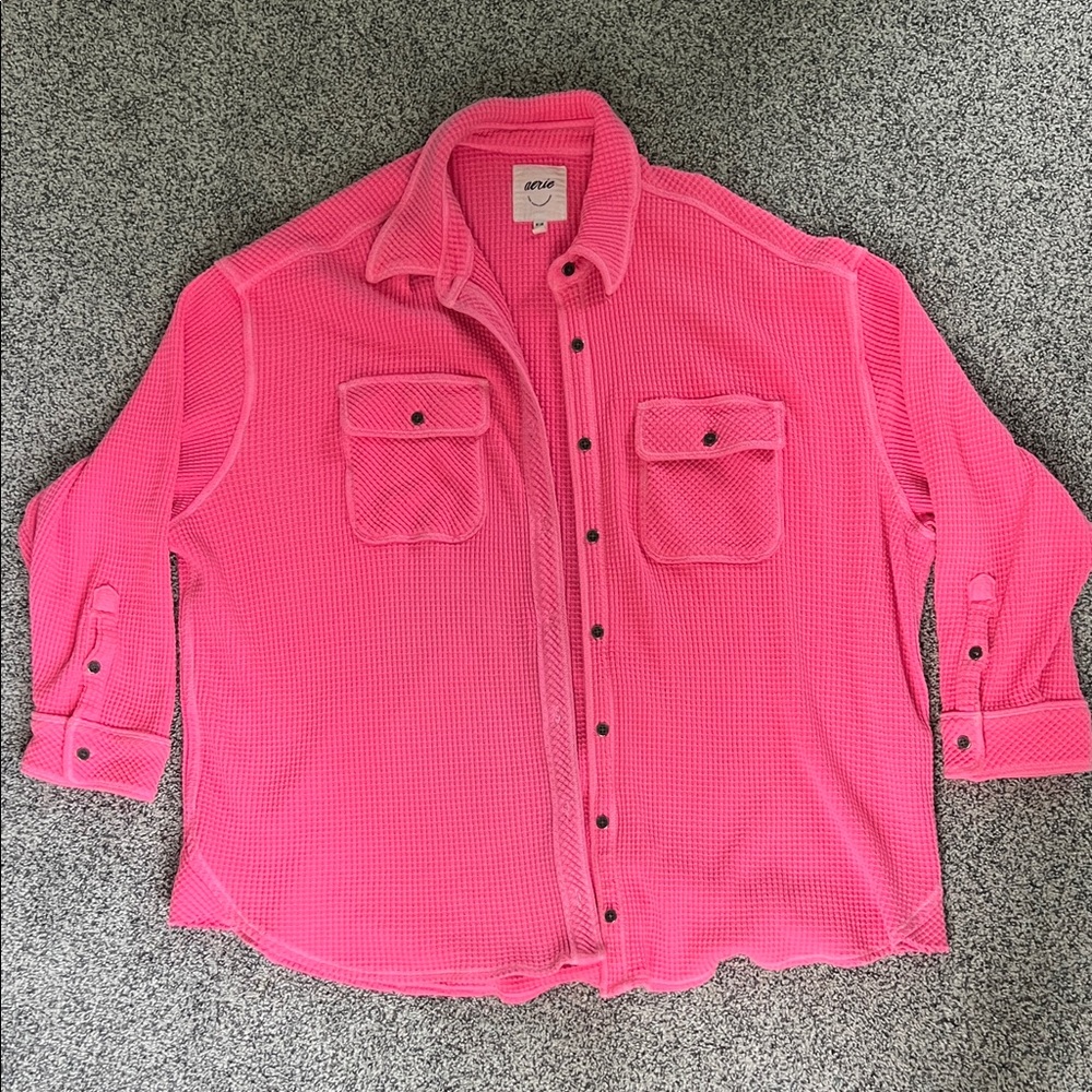 Aerie Hot Pink Button-Up Shacket with Pockets